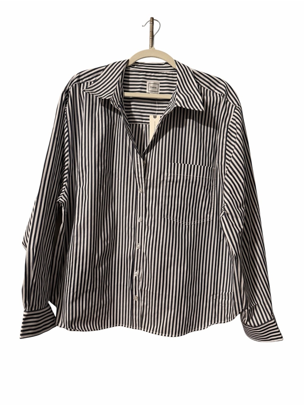 Maeve Shrunken Bennett Navy/White Striped Button-Down Long Sleeve Shirt XL NWT